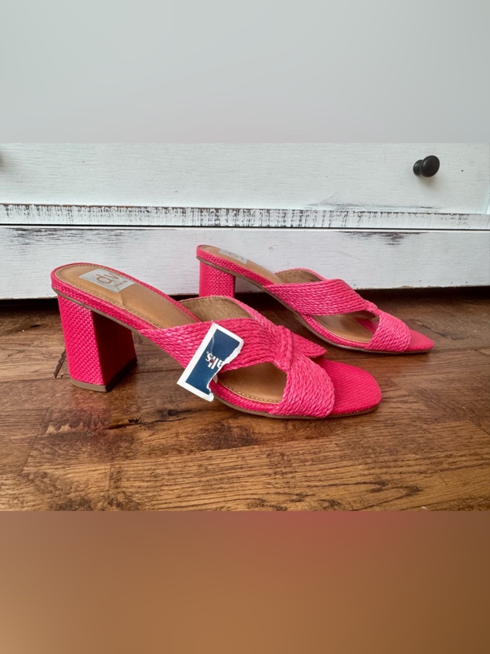 New Dolce Vita Haady Pink Raffia Woven Heels Shoes Women's Size 9.5